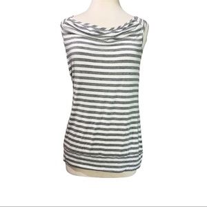 Cable & Gauge Gray/White Striped Criss Cross Top